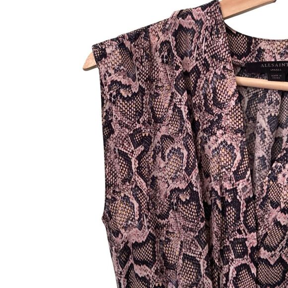 All Saints Tate Misra Asymmetric Hem Dress Elegant Snake Print Maxi Dress in S - Picture 6 of 13